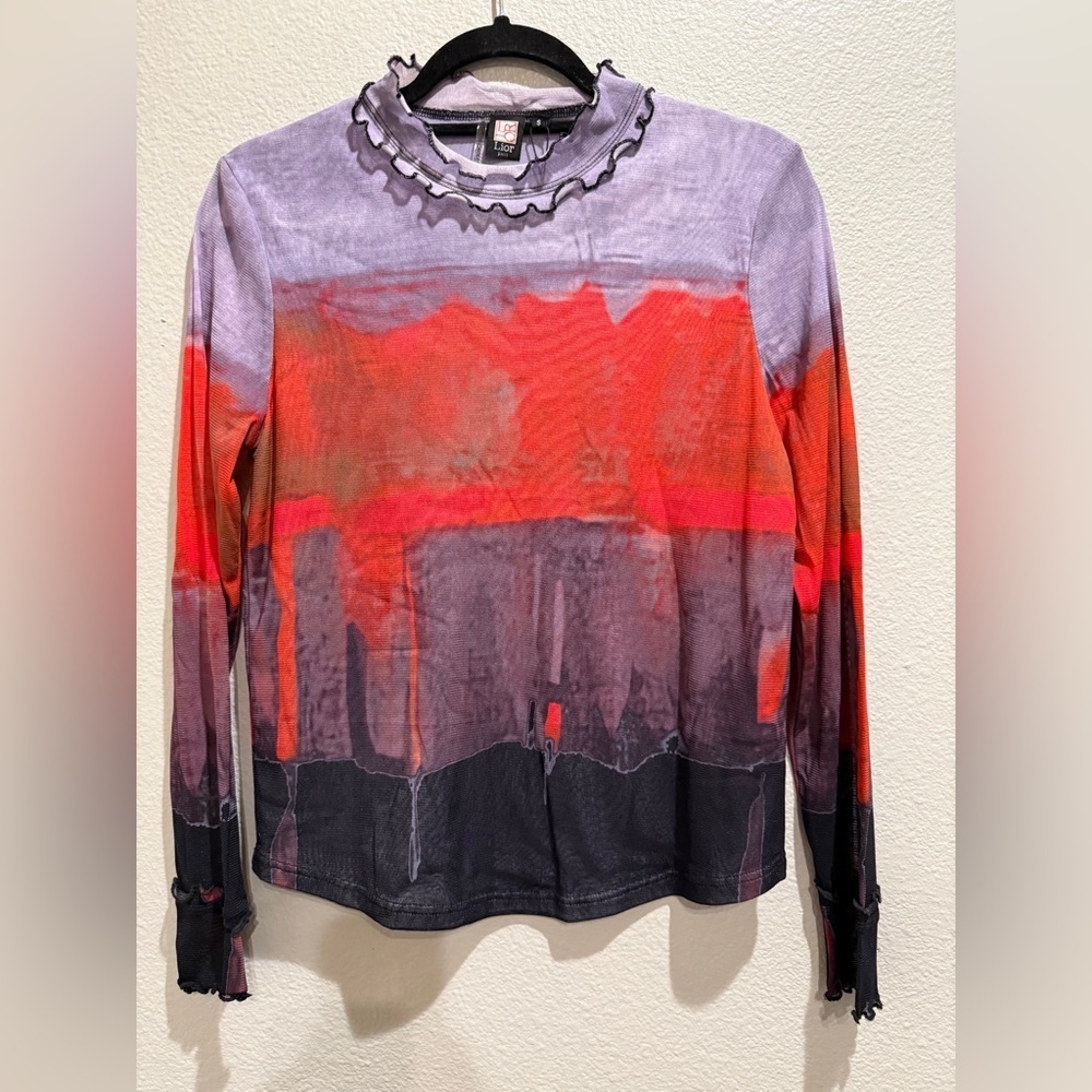 Lior Paris Top Zila Ruffle Mock Collar Stylish Long Sleeve Colorful - Picture 2 of 9